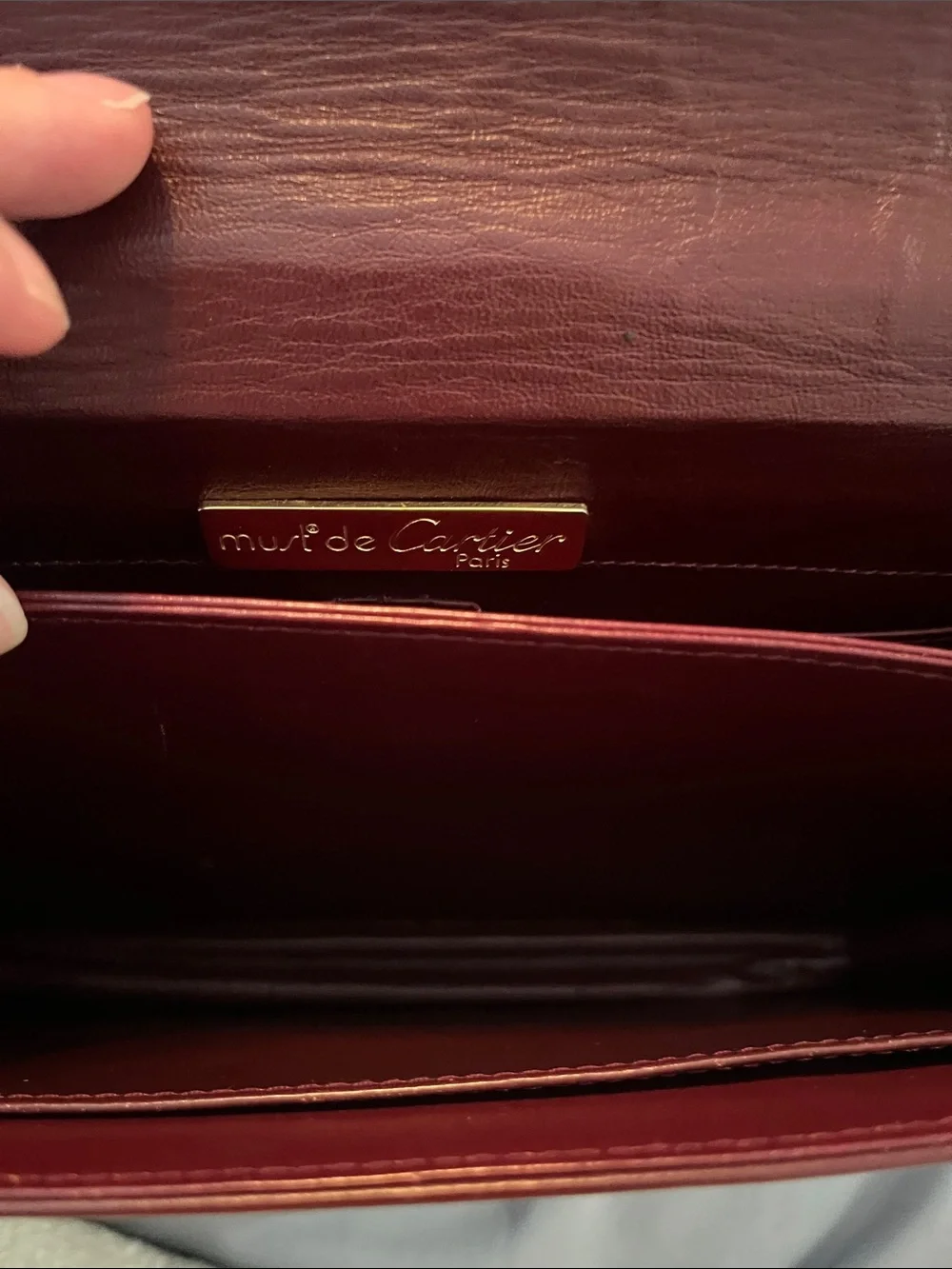 Cartier Burgundy Suede Crossbody Clutch with Gold Hardware - Picture 13 of 14